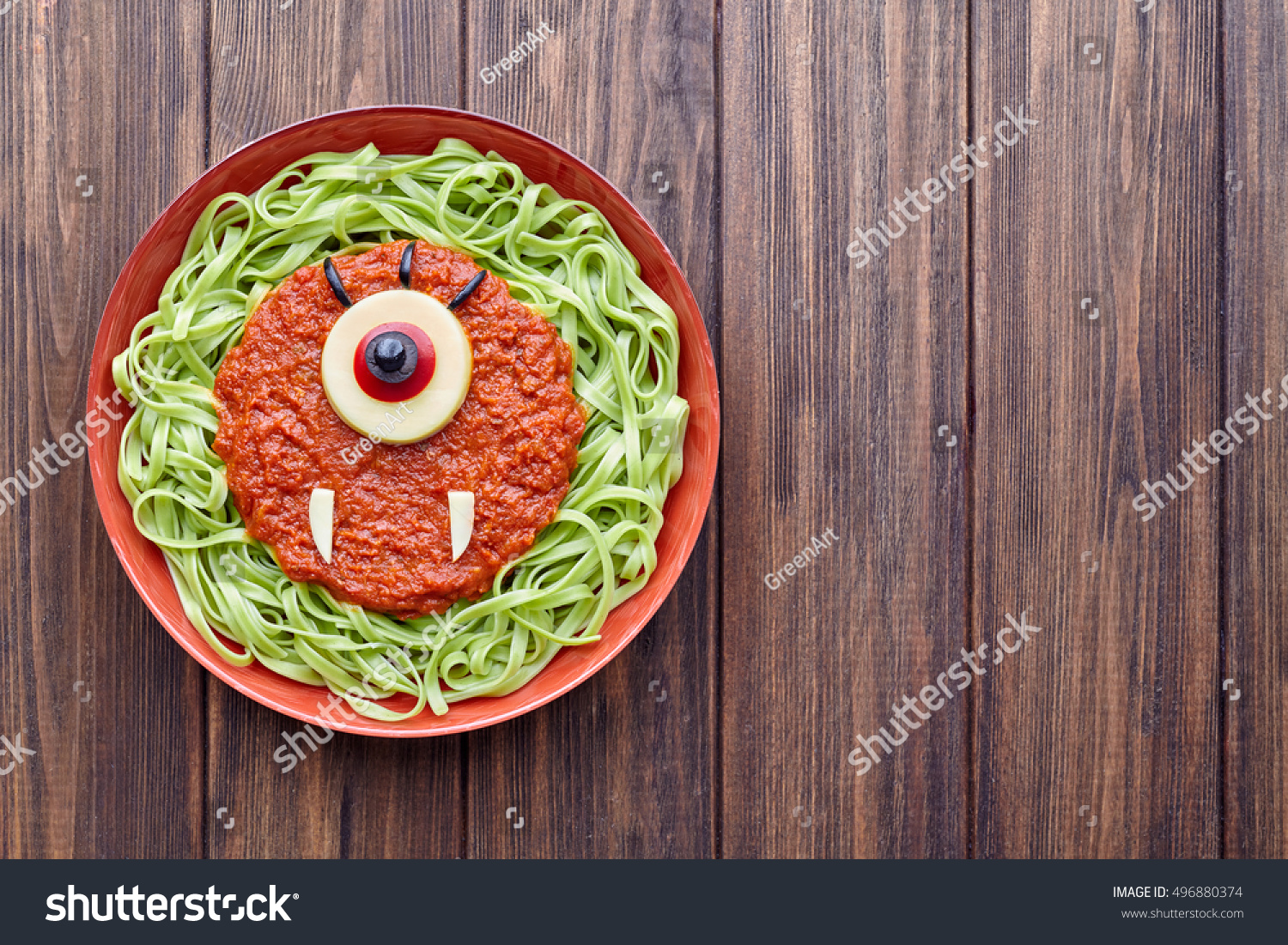 Green Spaghetti Creative Pasta Halloween Food Stock Photo Edit Now 496880374