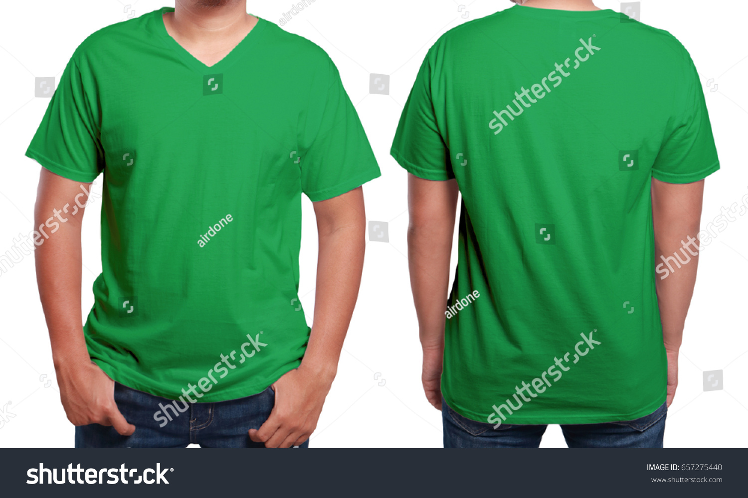 Download Green Tshirt Mock Up Front Back Stock Photo 657275440 ...