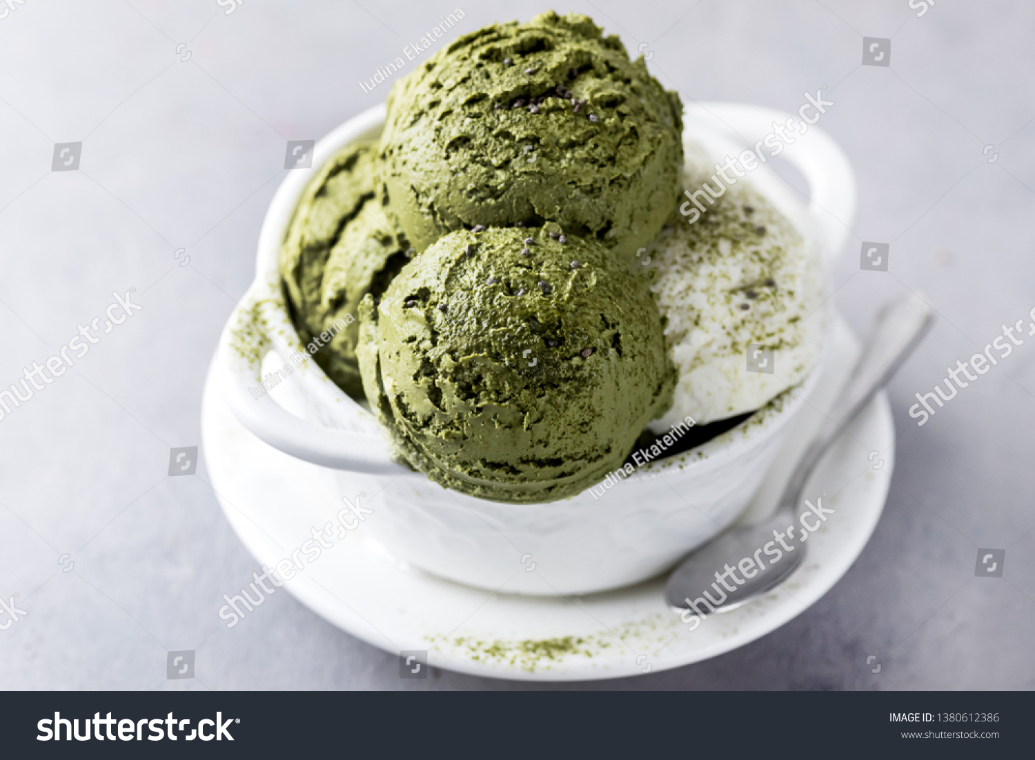 Green Tea Matcha Coconut Ice Cream Food And Drink Stock Image 1380612386