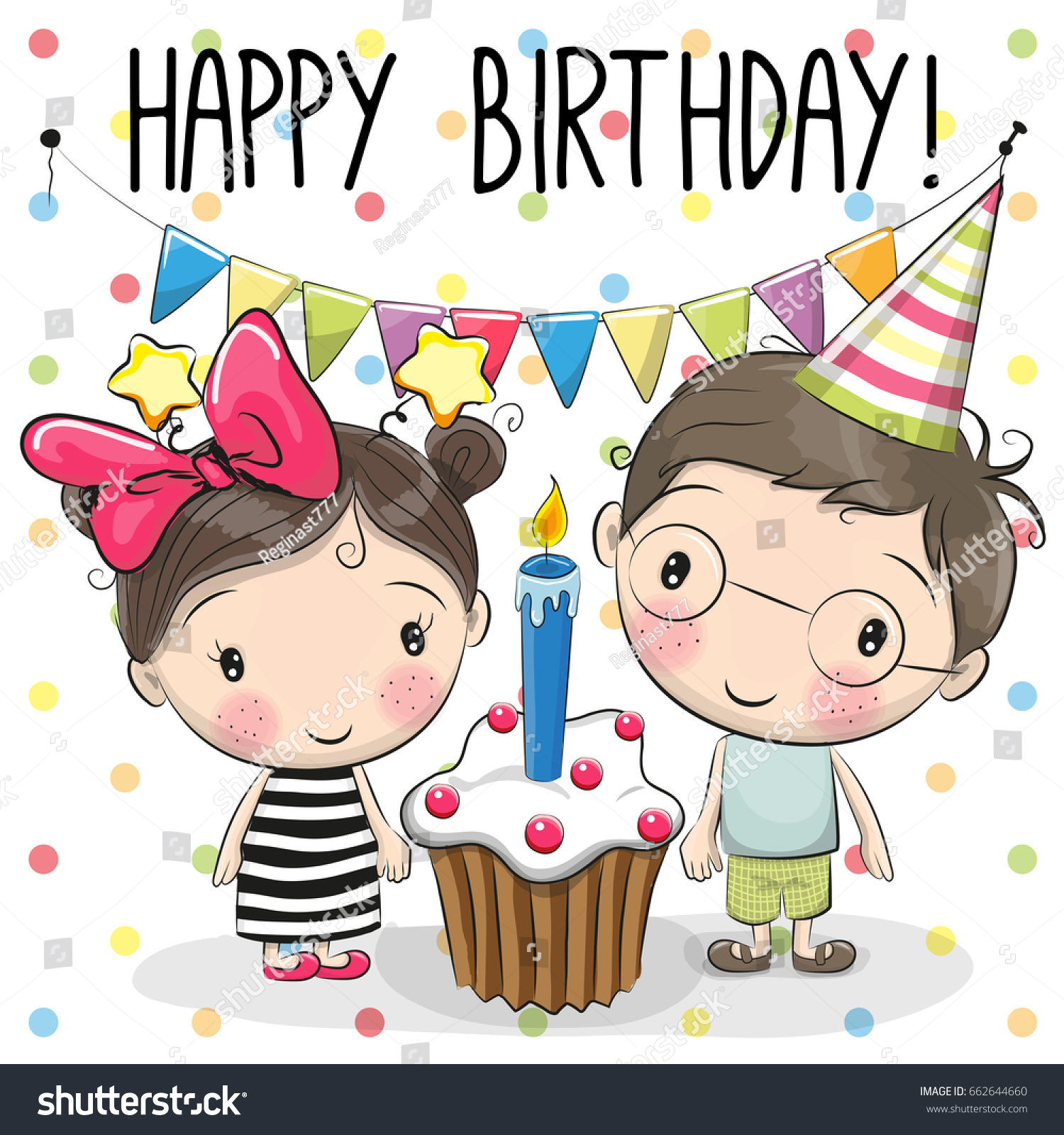 Greeting Birthday Card Cute Boy Girl Stock Illustration