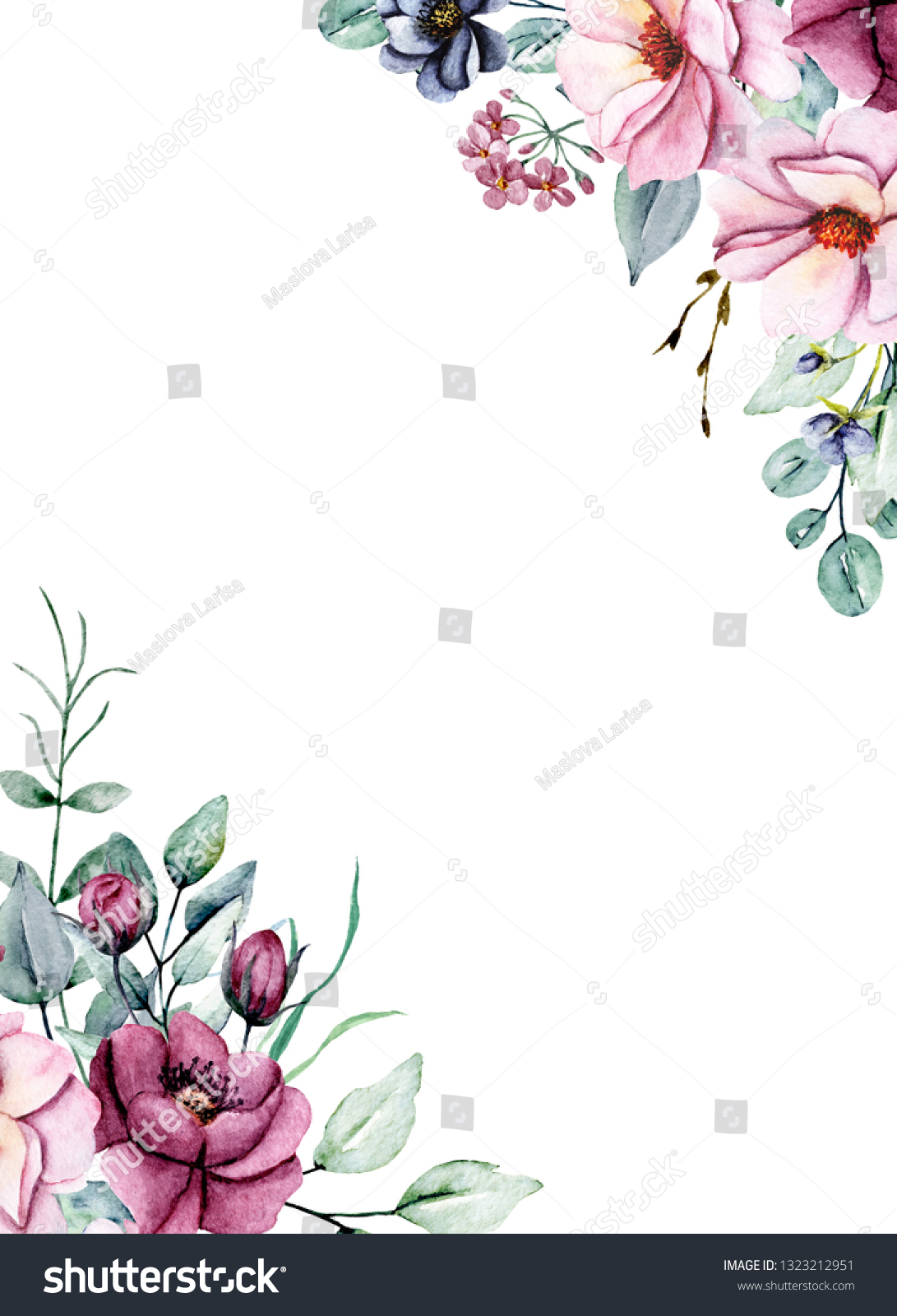 Greeting Card Template Watercolor Flowers Floral Stock Illustration ...