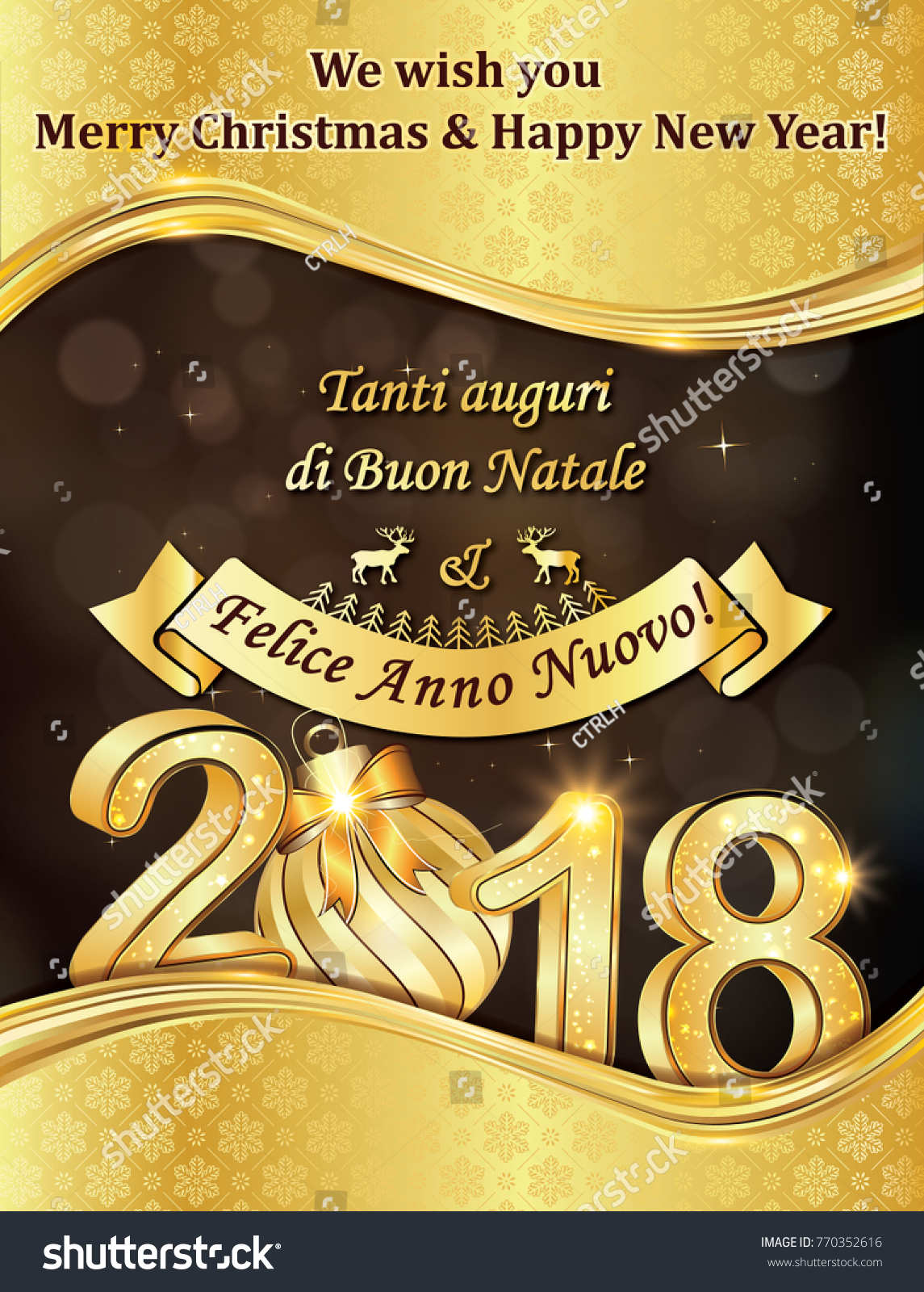 Auguri Di Natale Translation.Greeting Card 2018 Text Italian English Stock Illustration 770352616
