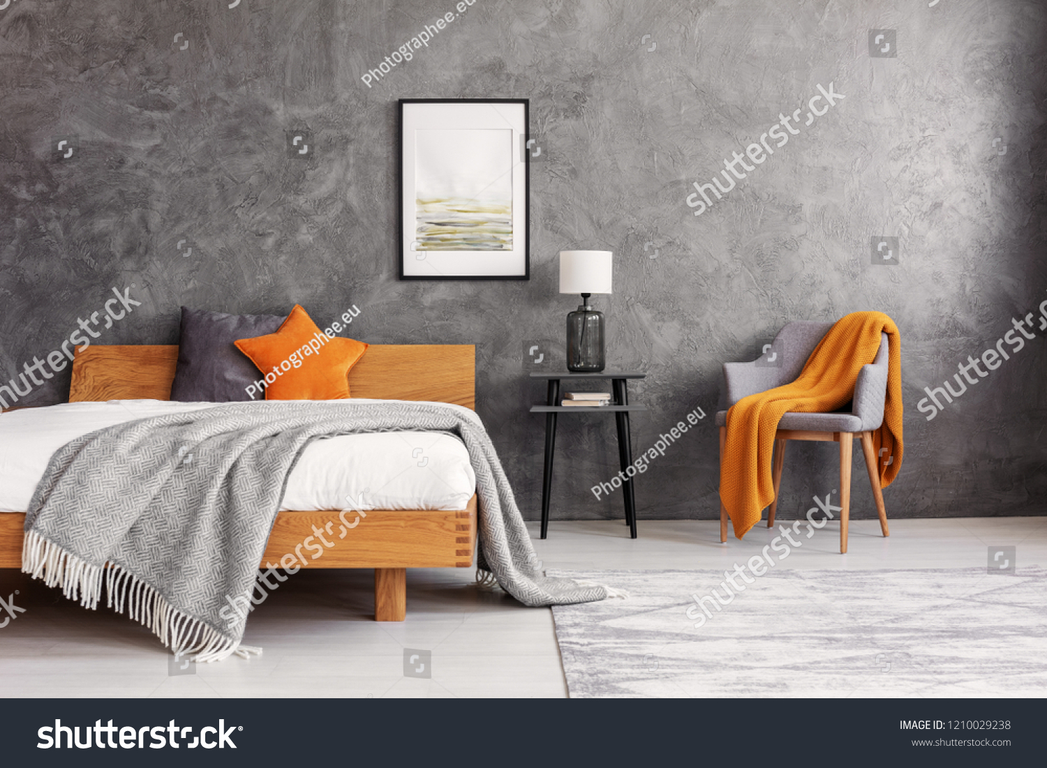 Grey Orange Accents Simple Elegant Bedroom Stock Photo Edit Now 1210029238