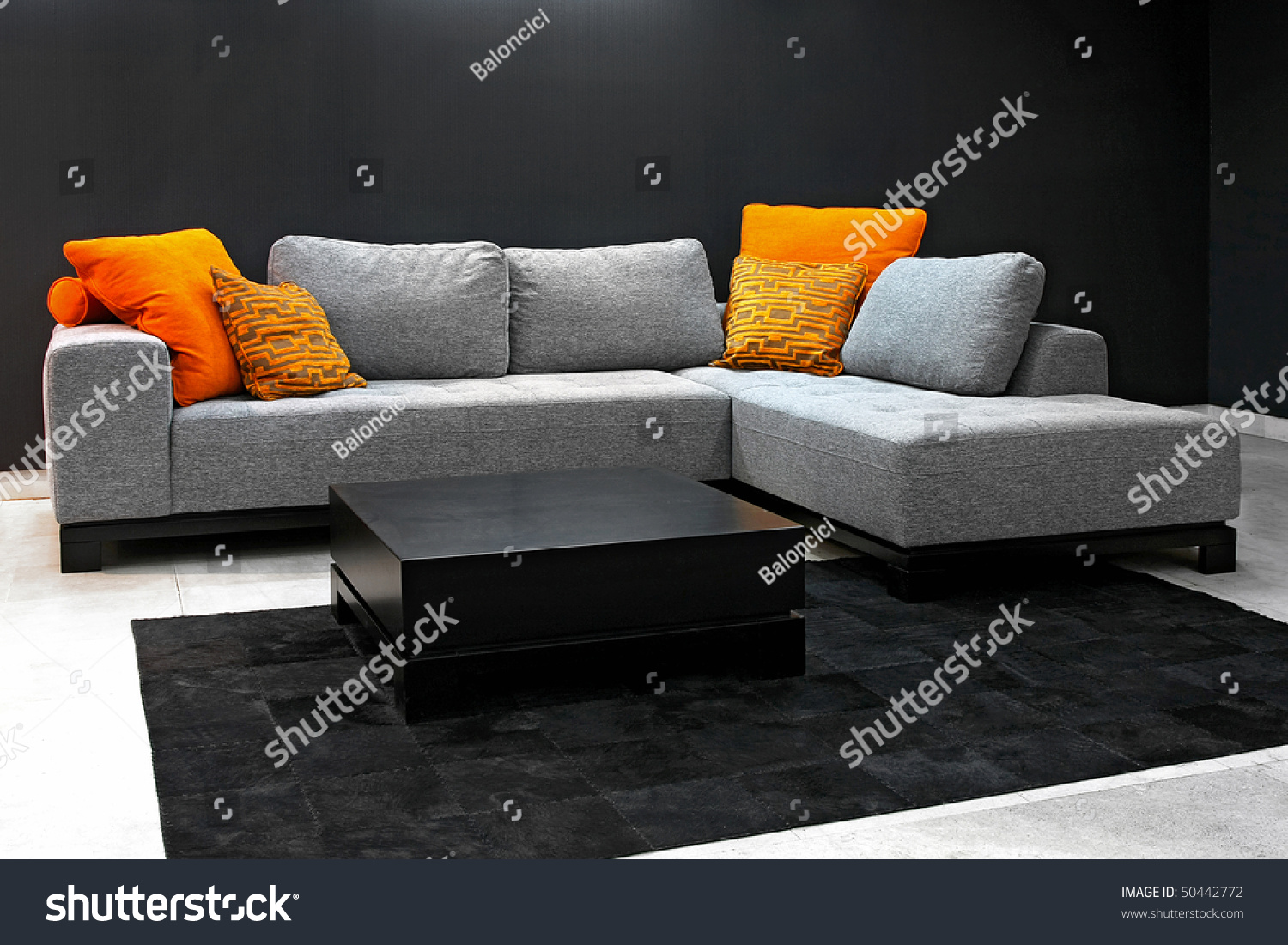 Grey Sofa Living Room Dark Walls Stock Photo 50442772 - Shutterstock