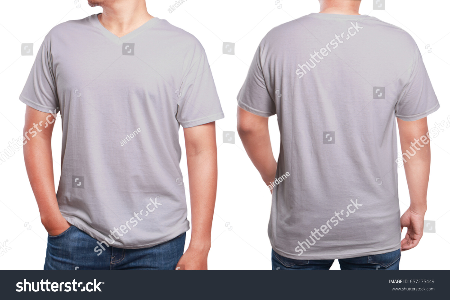 Grey Tshirt Mock Front Back View Stock Photo 657275449 | Shutterstock