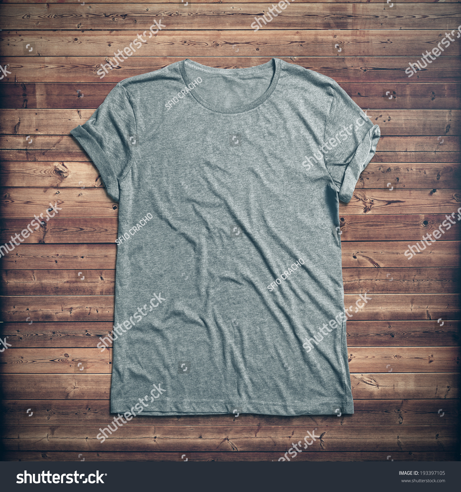 Grey T-Shirt On Wood Background Stock Photo 193397105 : Shutterstock