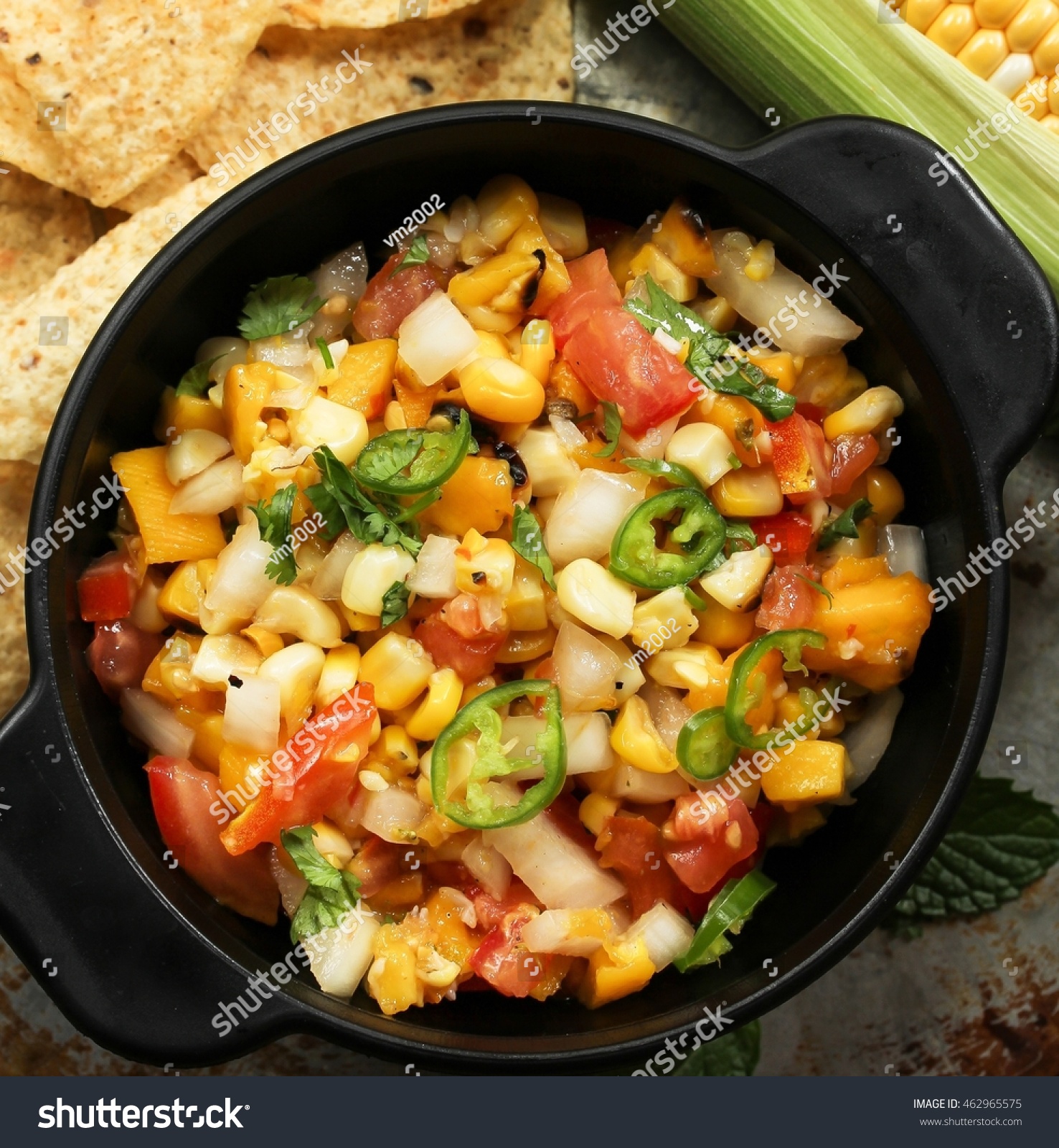 Grilled Corn Mango Tomato Salsa Chips Stock Photo Edit Now 462965575