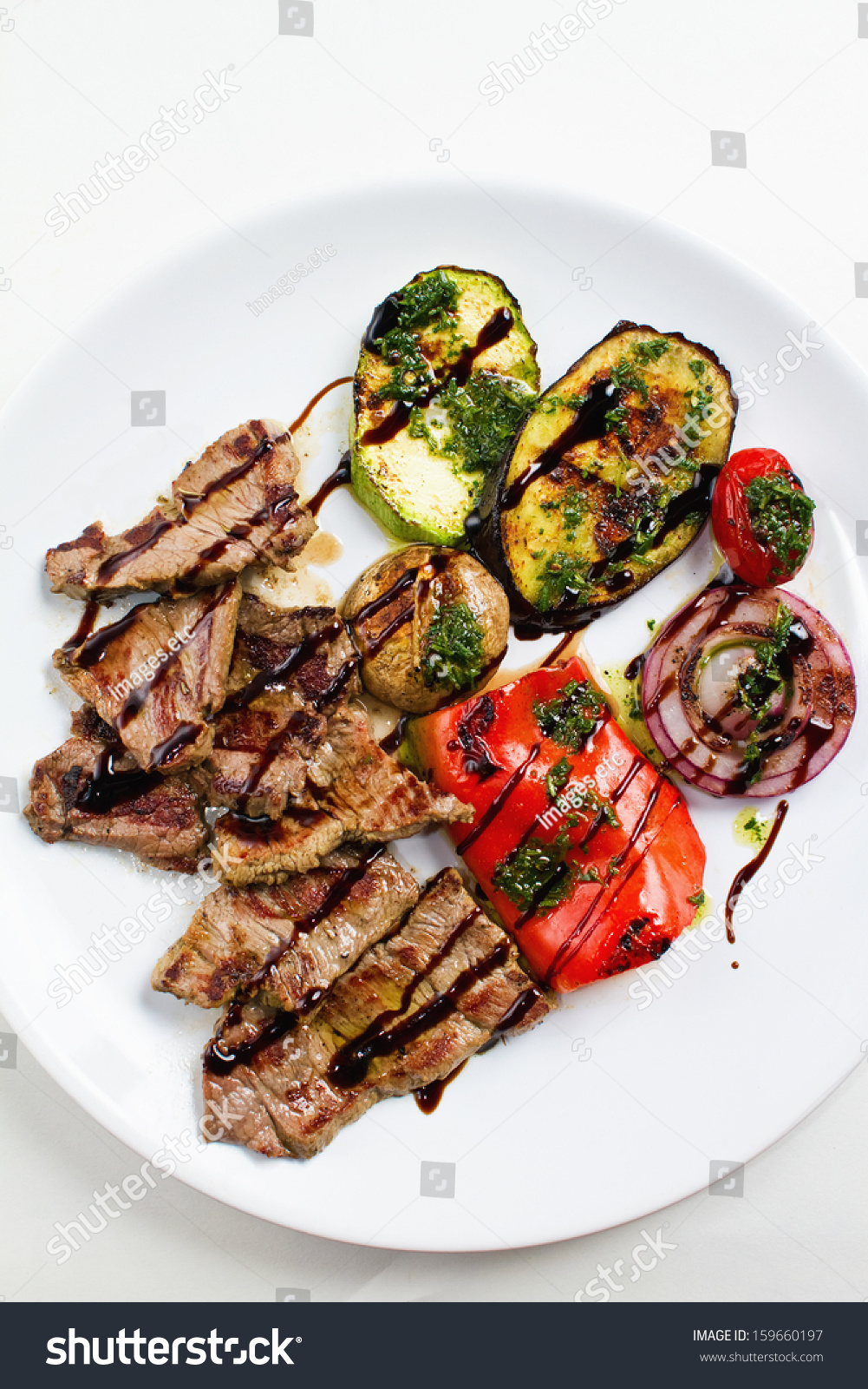 Grilled Flank Beef Steak Grilled Vegetable Stock Photo Edit Now 159660197