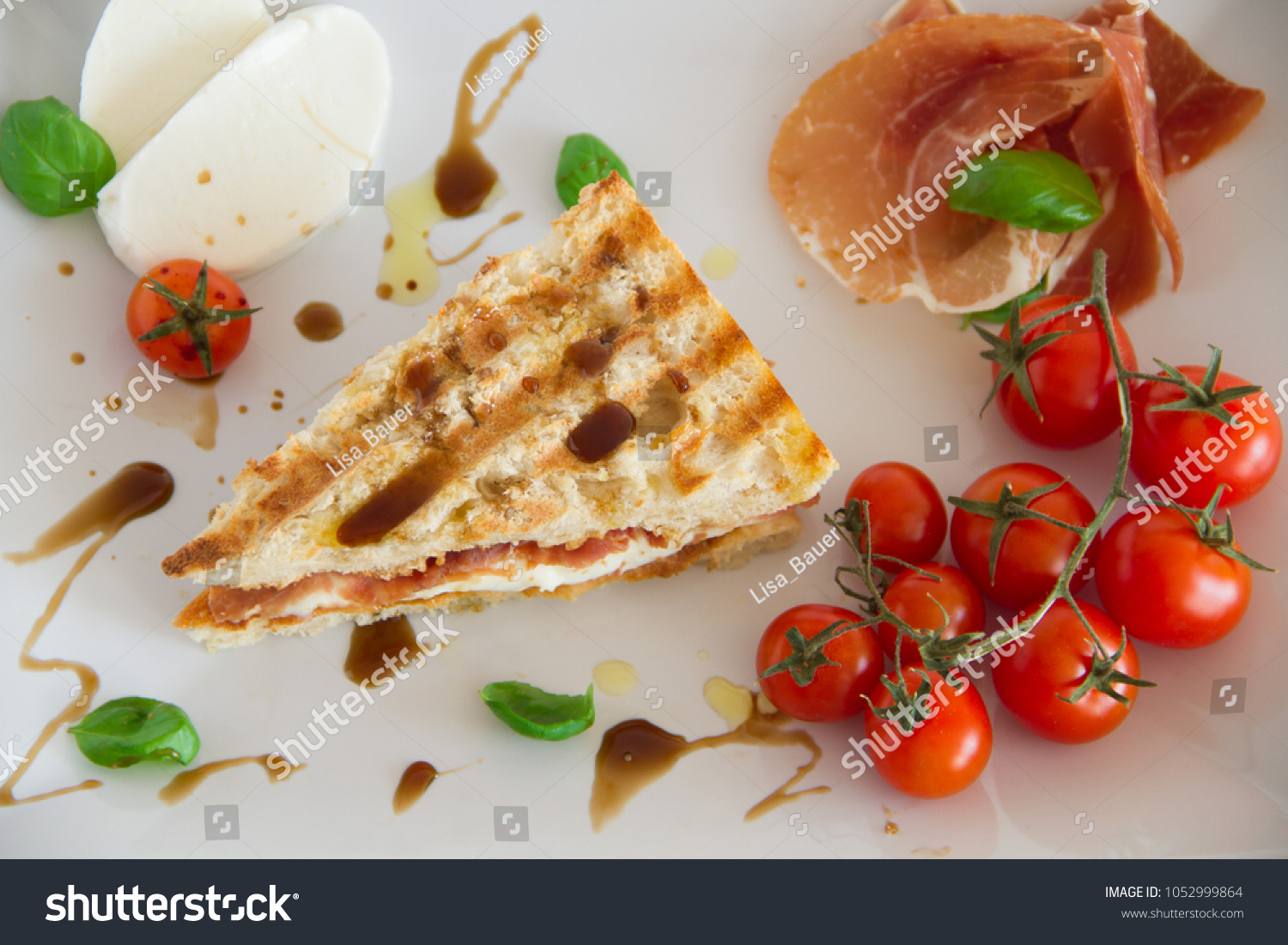 Grilled Panini Sandwich Spanish Ham Jamon Food And Drink Stock Image