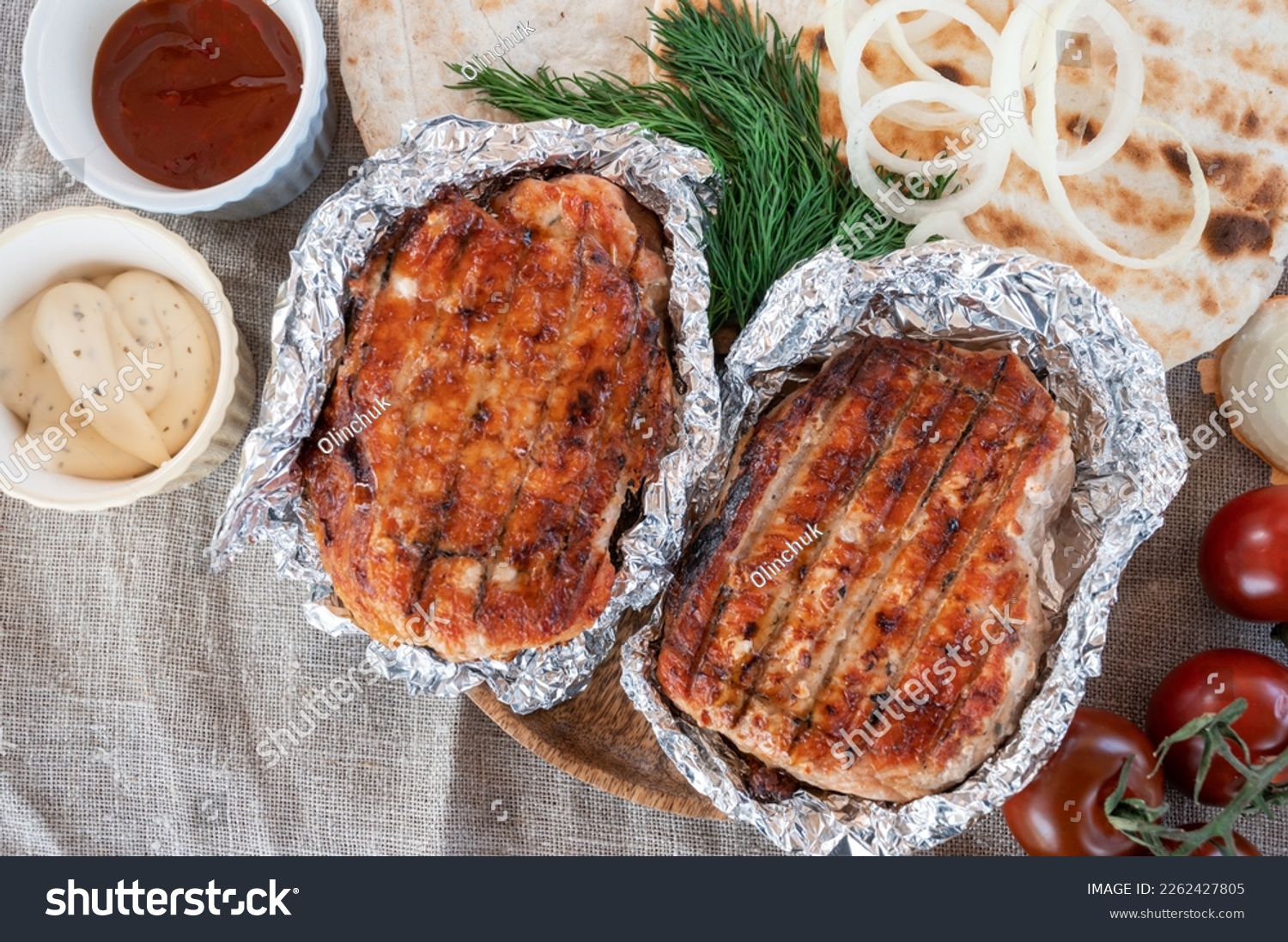  Coral Classic  Template Design Featuring Grilled Pork Meat in Foil