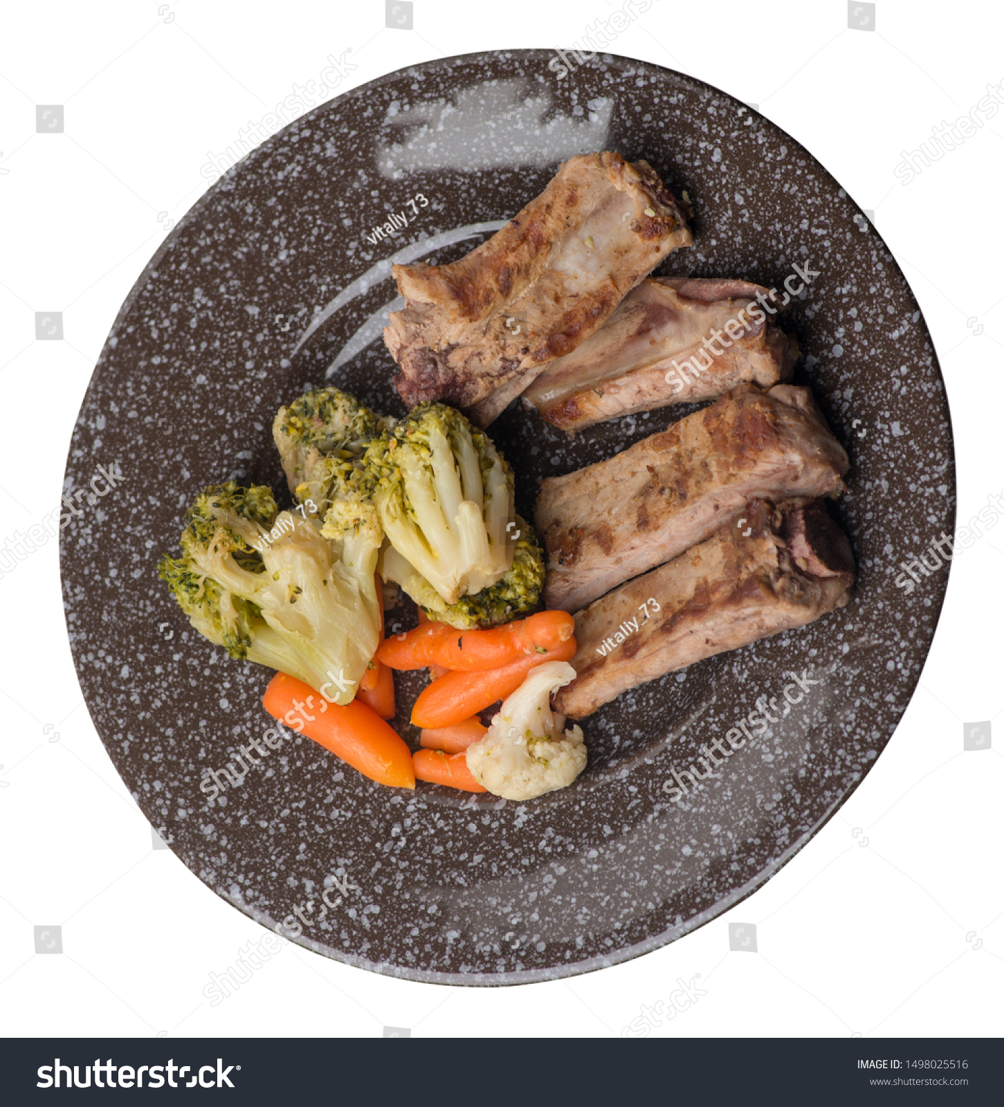 Grilled Pork Ribs Broccoli Cabbage Carrots Stock Photo Edit Now 1498025516