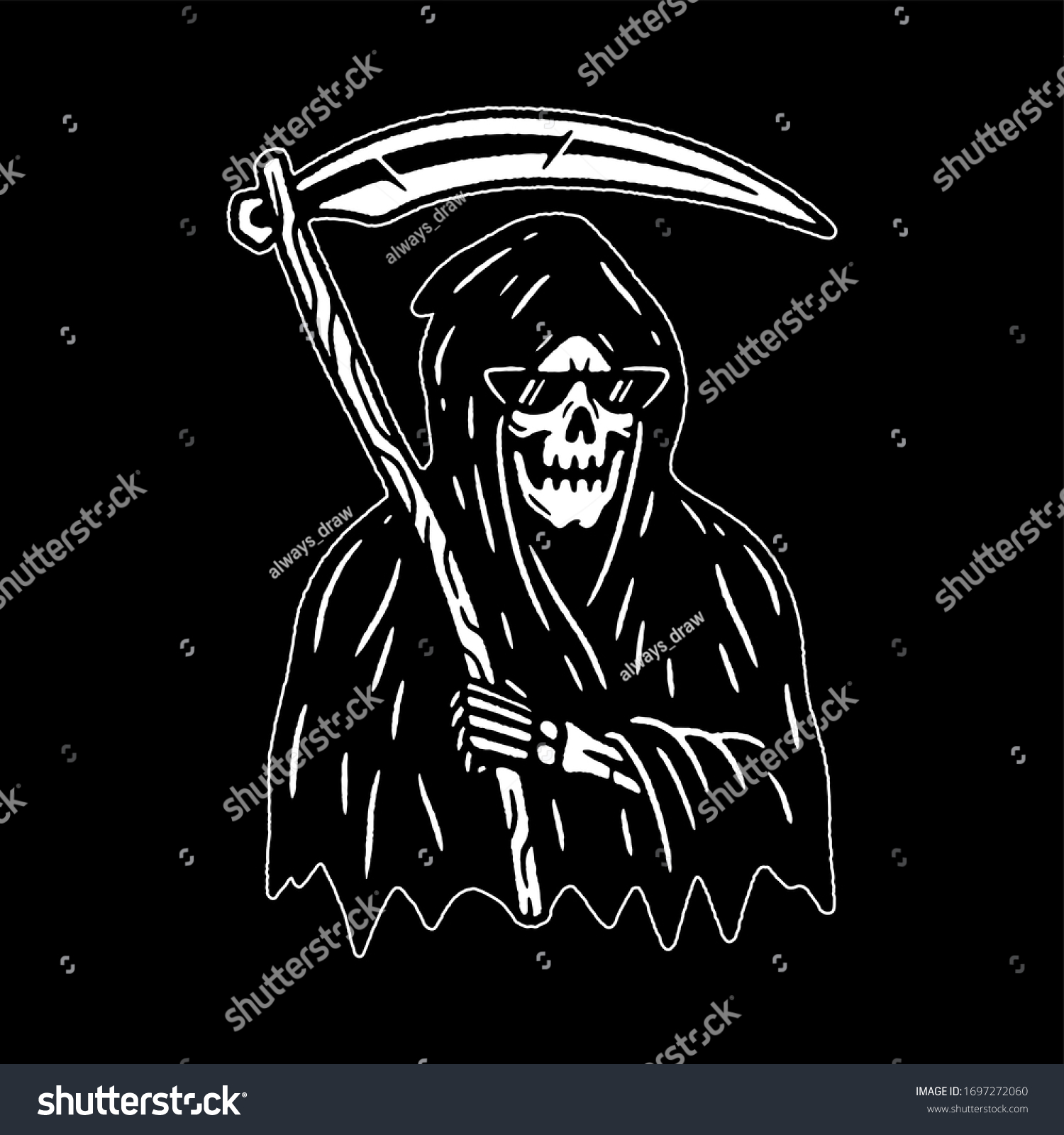 Grim Reaper Scythe White Black Stock Illustration 1697272060