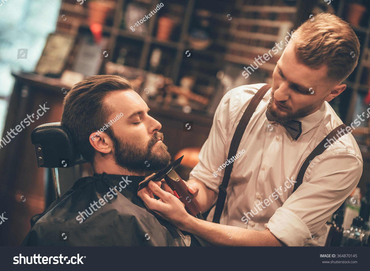 Grooming Of Real Man. Side View Of Young Bearded Man Getting Beard ...