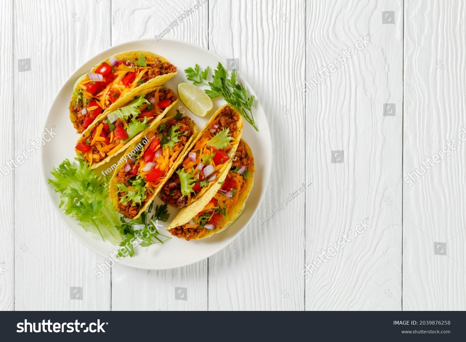 Ground Beef Tacos Shredded Cheddar Cheese Stock Photo 2039876258 ...