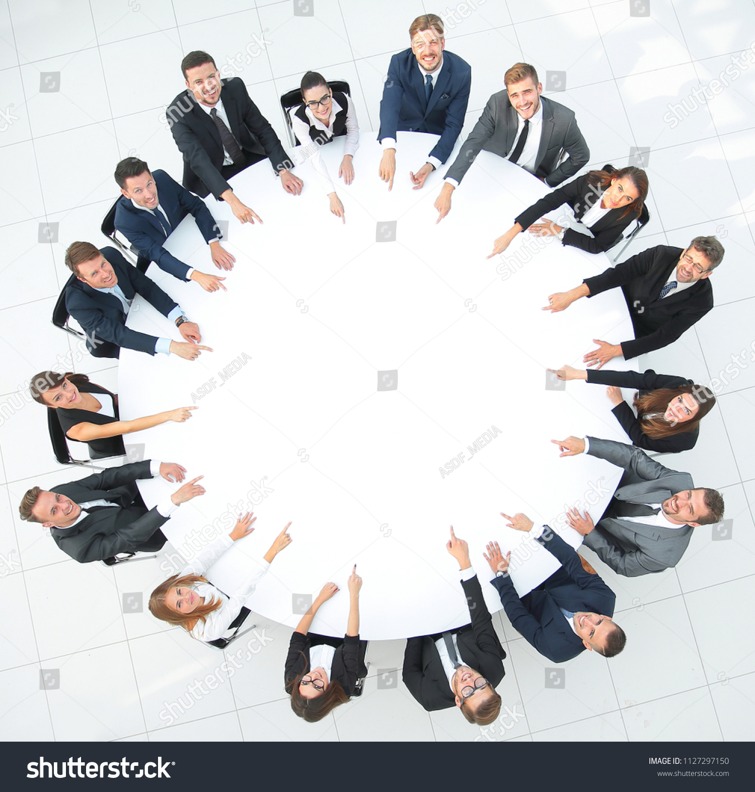 Group Business People Sitting Round Table Stock Photo 1127297150 ...