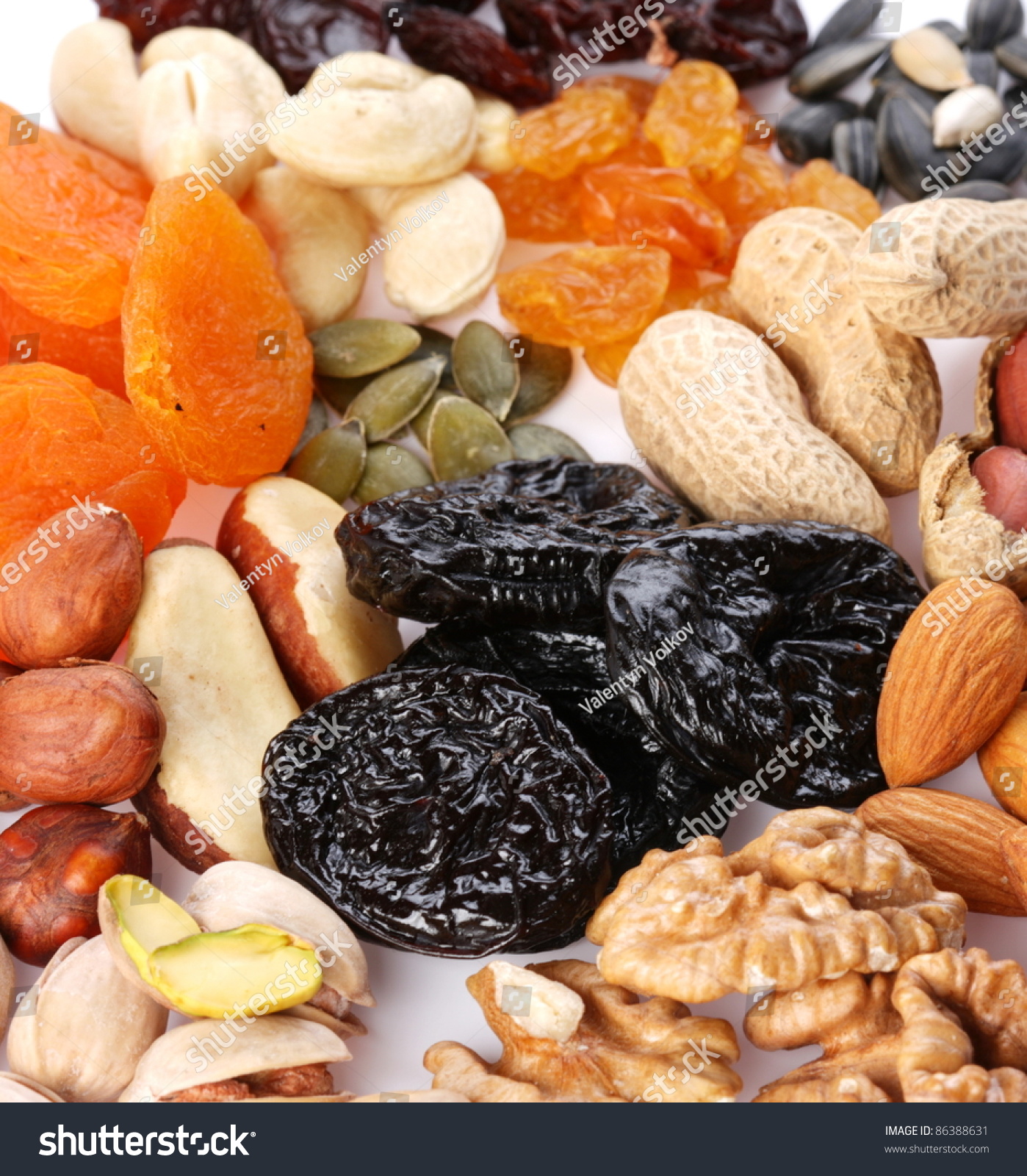 Group Of Different Dried Fruits And Nuts On A White Background. Stock ...