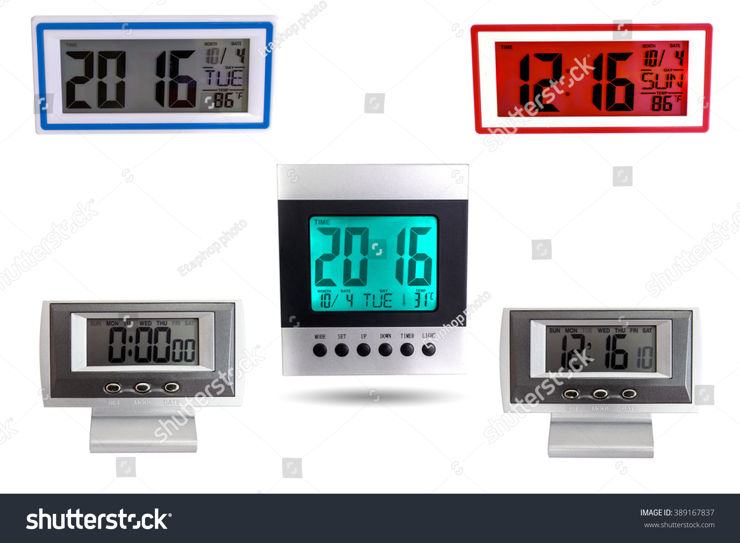 Group Digital Desktop Clocks Timer Alarm Stock Image Download Now