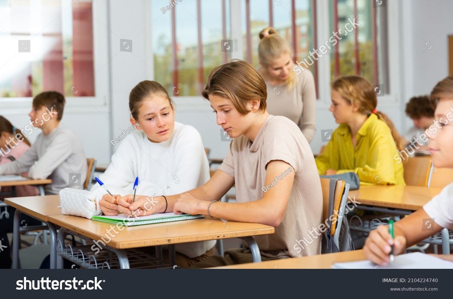 Group Diligent School Kids Teacher During Stock Photo 2104224740 ...