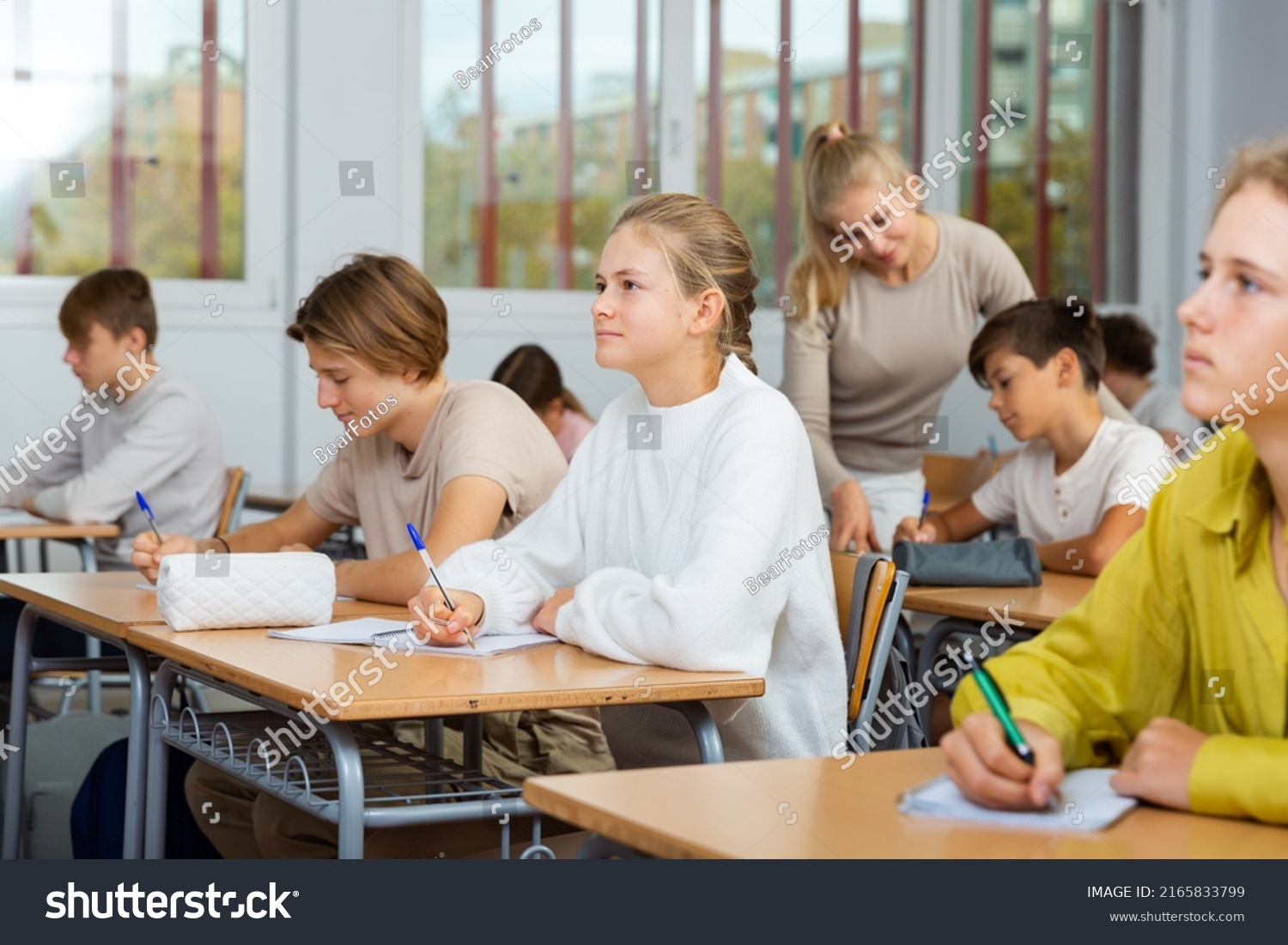 Group Diligent School Kids Teacher During Stock Photo 2165833799 ...