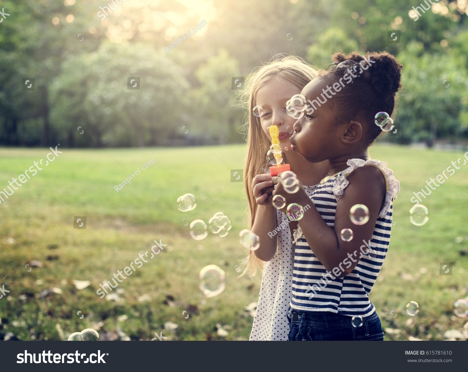 Group Diverse Kids Blowing Bubbles Together Stock Photo (Edit Now ...