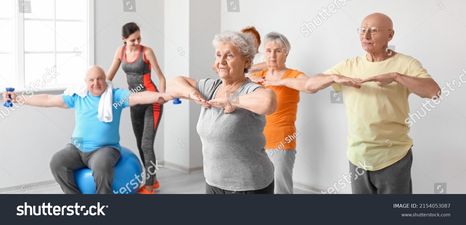 Group Elderly People Doing Exercises Gym Stock Photo 2154053087 ...