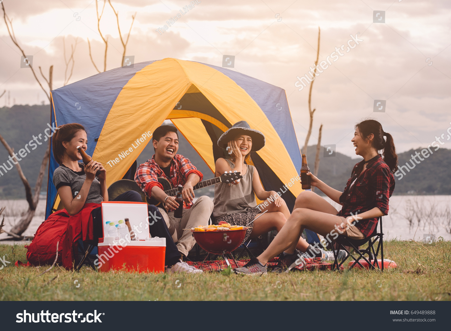 Group Friends Asian Camp Forest Adventure Stock Photo 649489888 ...