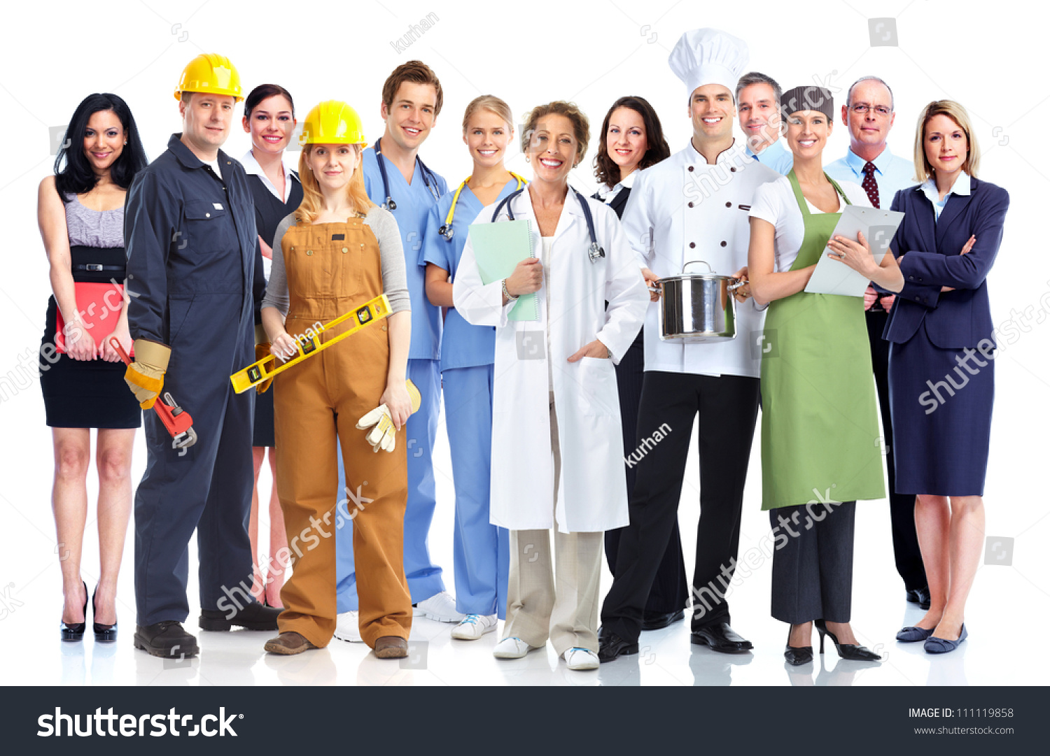 Group Industrial Workers Isolated On White Stock Photo 111119858 ...