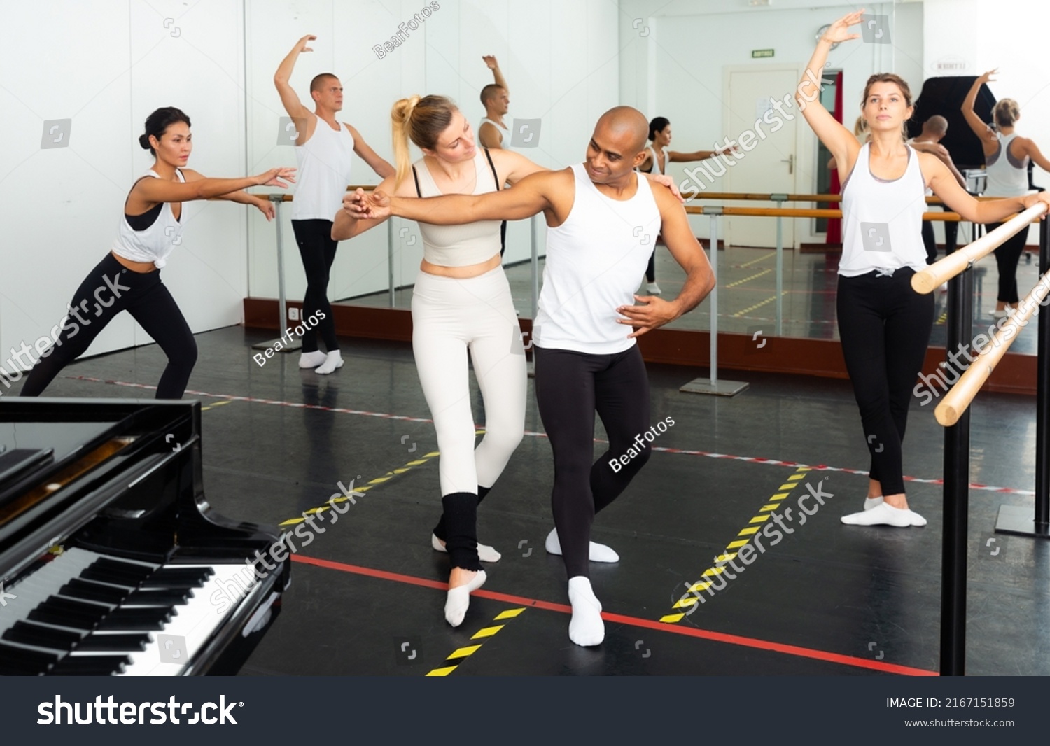 Group Multiethnic Dancers Learning Pose Female Stock Photo 2167151859