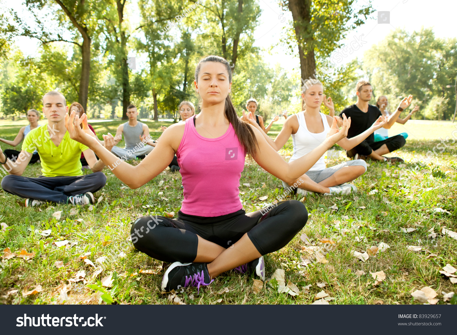 Group Of People Relaxing With Meditation In Park Stock Photo 83929657 ...