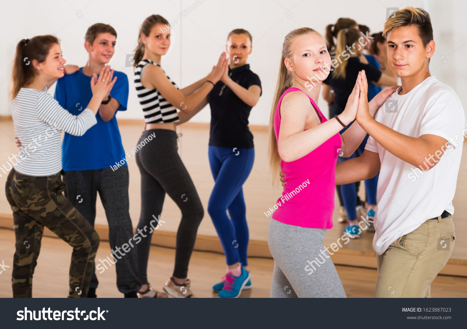 Group Positive Teen Learning Dancing Tango Stock Photo (Edit Now ...