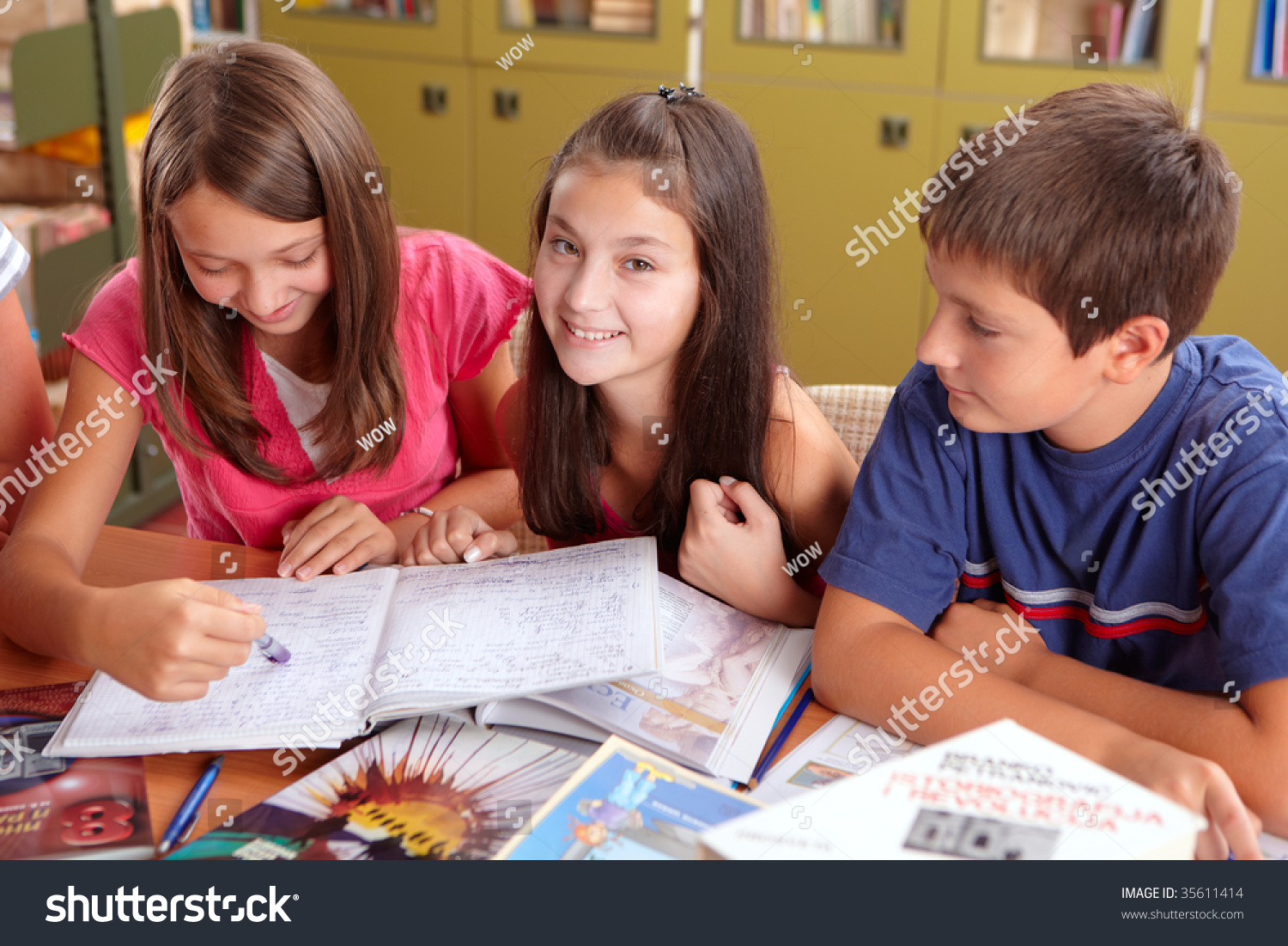 Group Pupils Learning Together School Library Stock Photo 35611414 ...