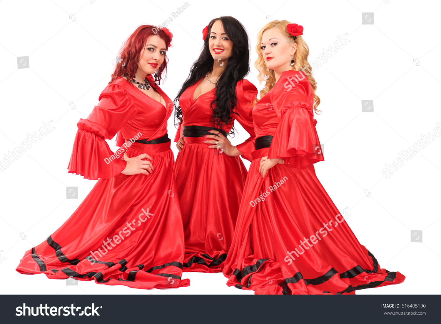 ladies in red dresses