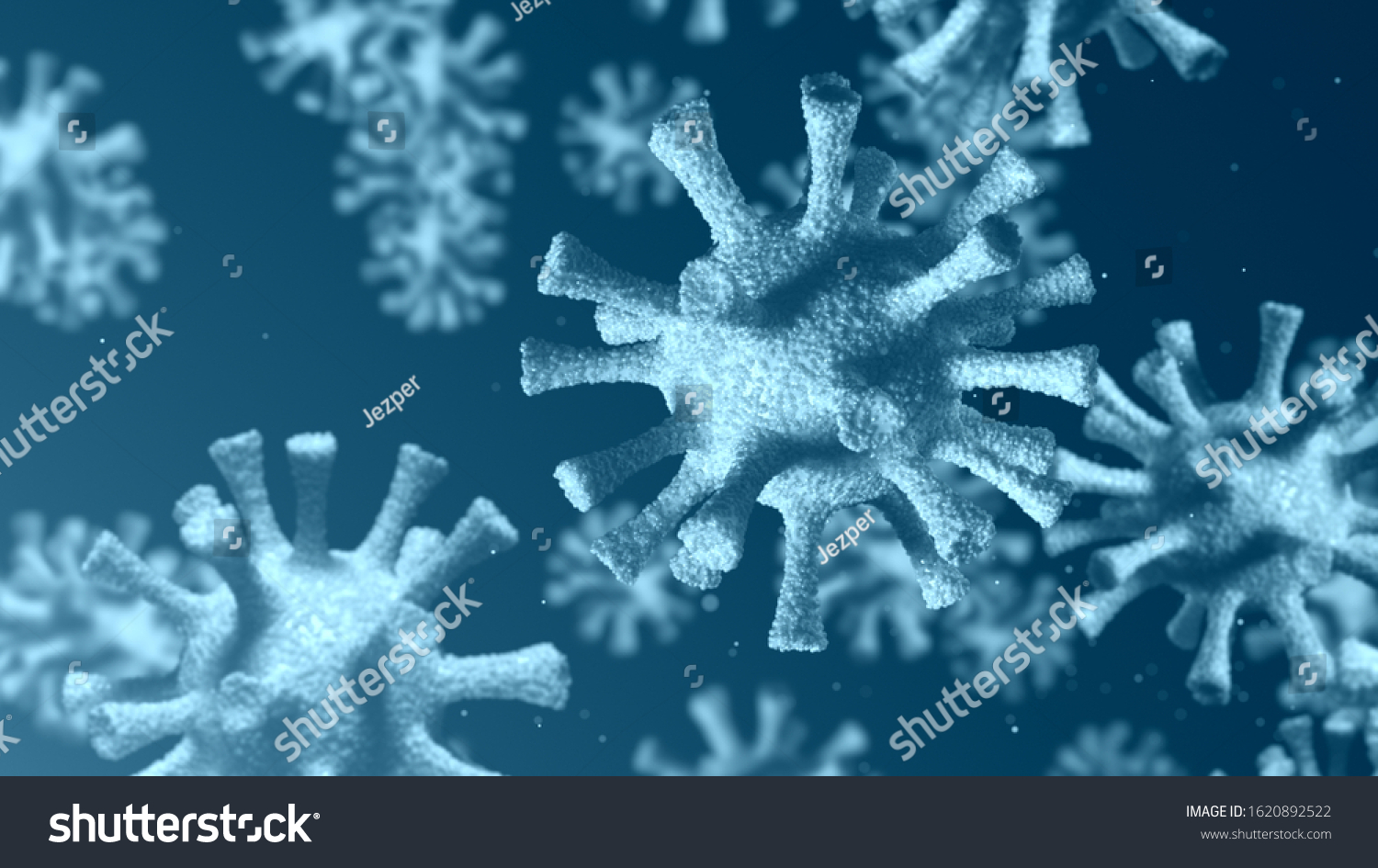Group of virus cells. 3D illustration of Coronavirus cells