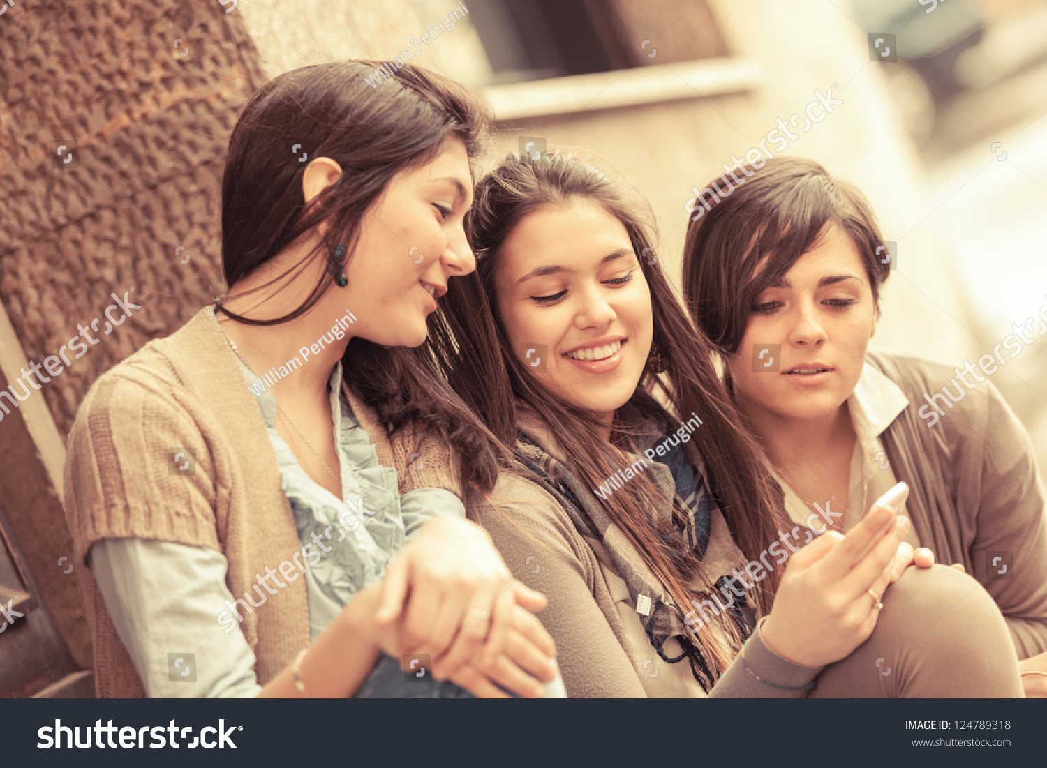 Group Women Sending Message Mobile Phone Stock Photo (Edit Now) 124789318