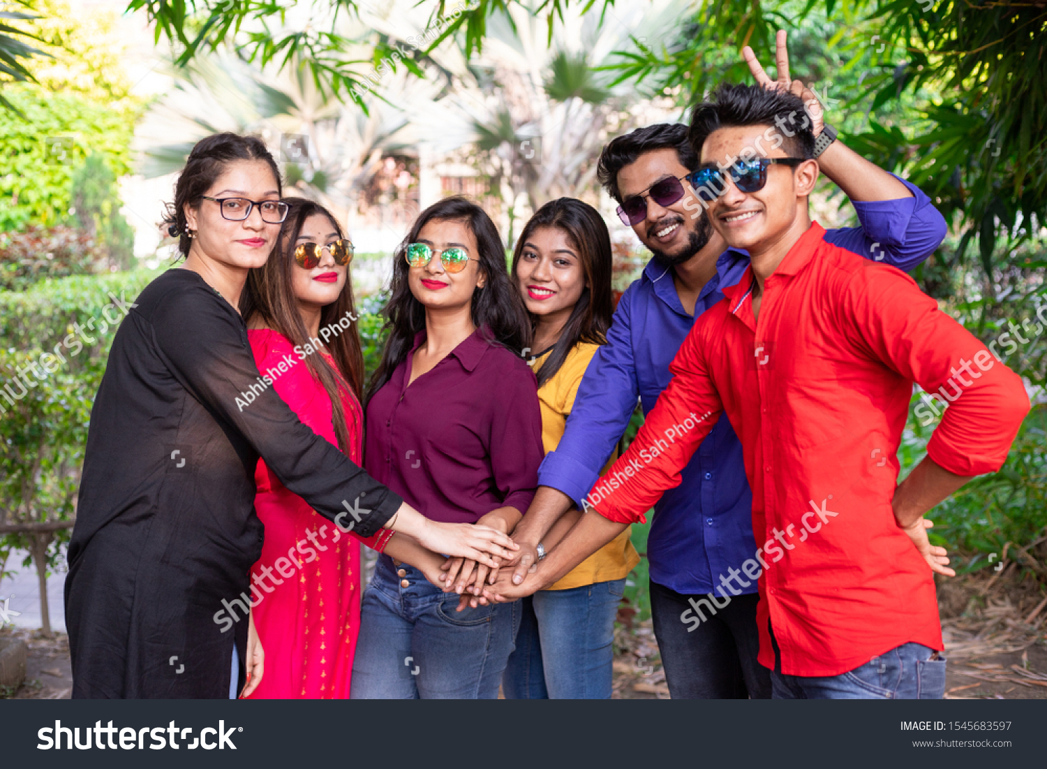 Group Young Cheerful Friends Boys Girls Stock Photo Edit Now 1545683597