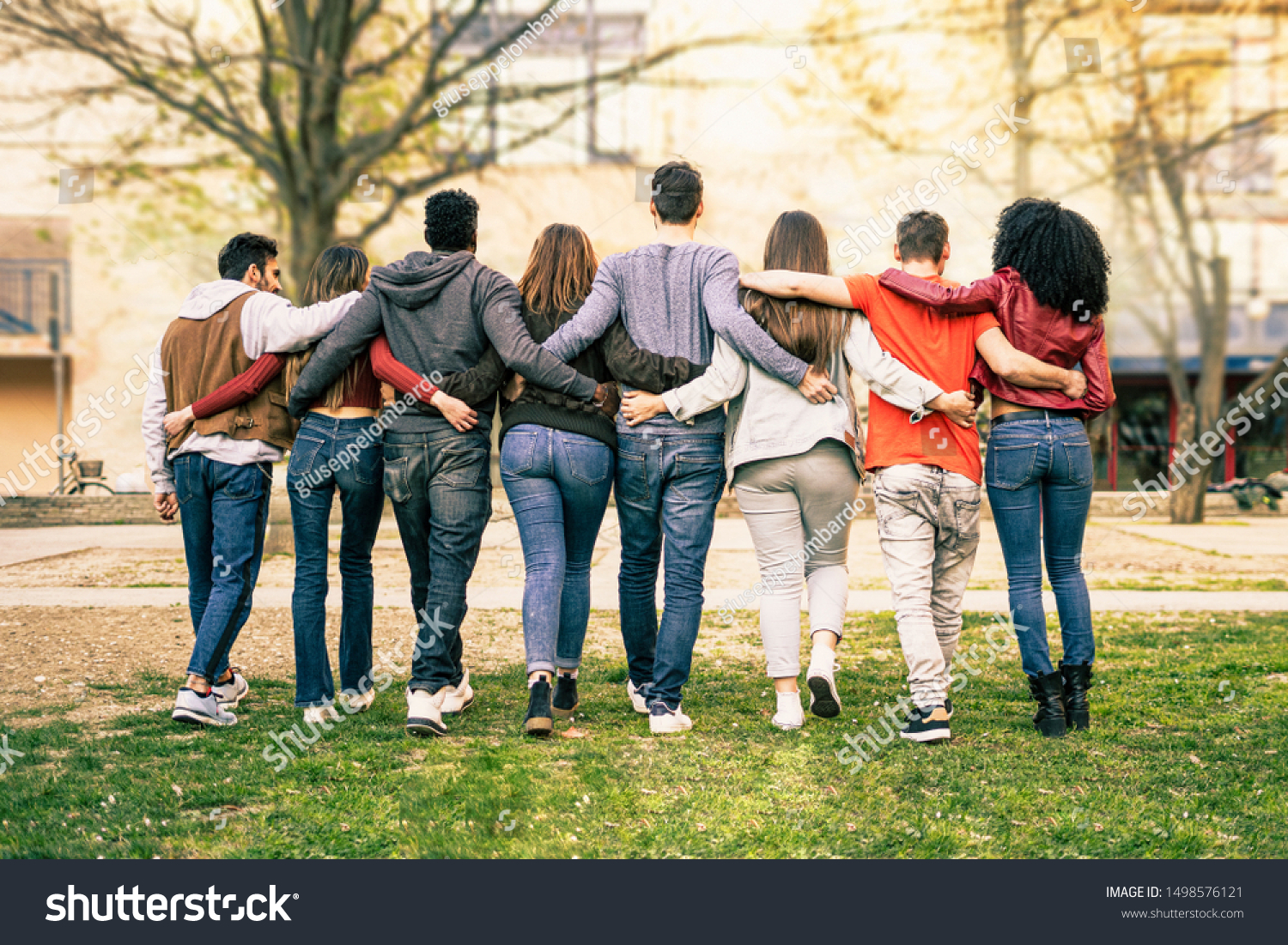 Group Young Multiracial People Walking Arm Stock Photo Edit Now