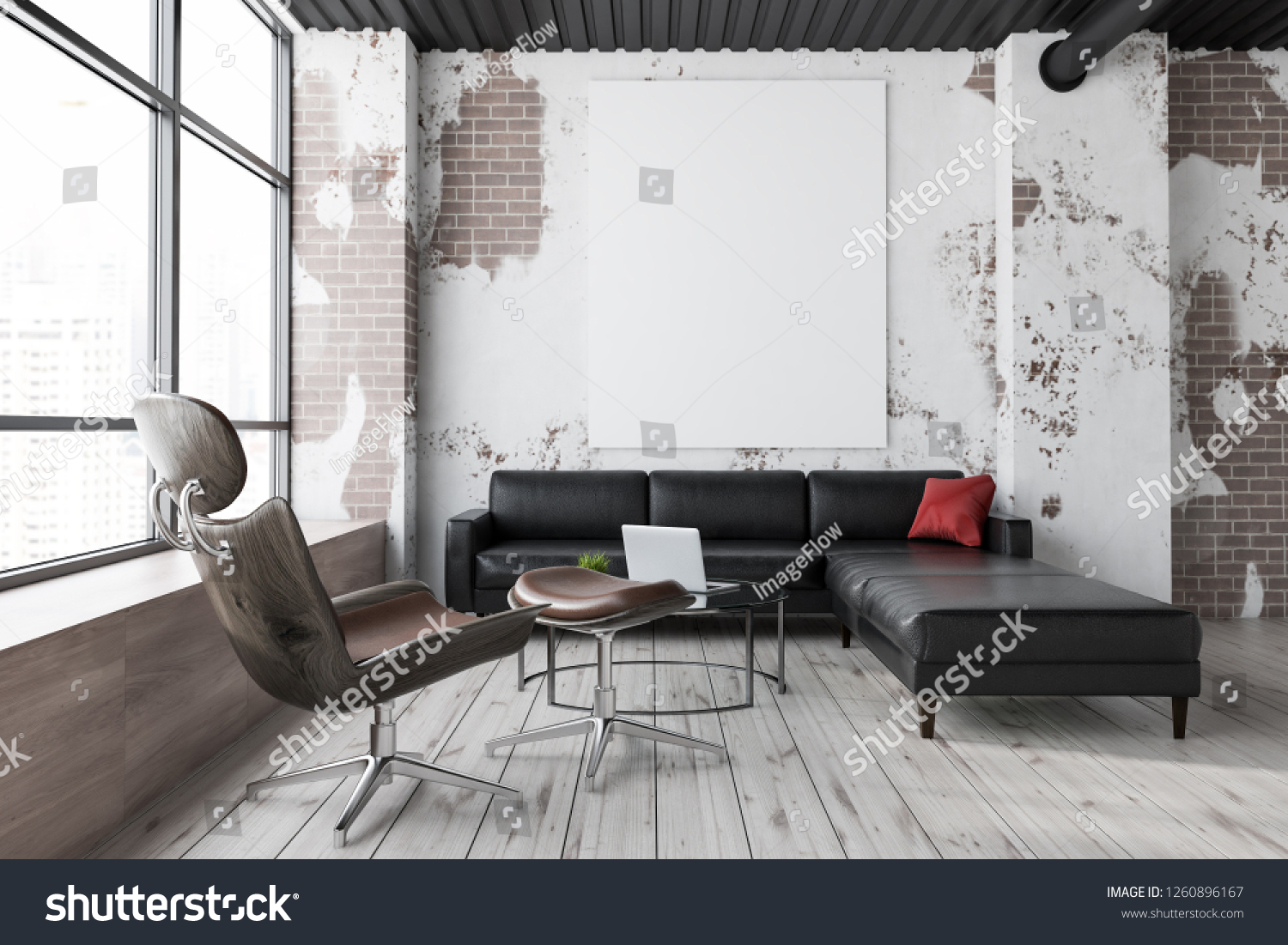 Grunge Living Room Interior Brick Walls Stock Illustration 1260896167