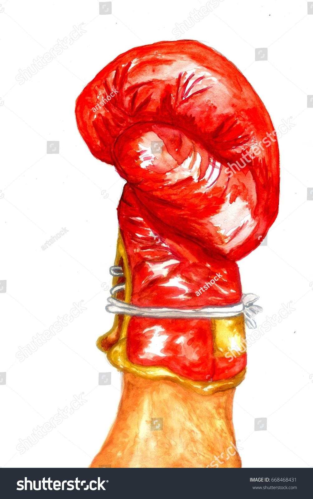 Grunge Watercolor Sketch Red Boxing Glove Stock Illustration 668468431