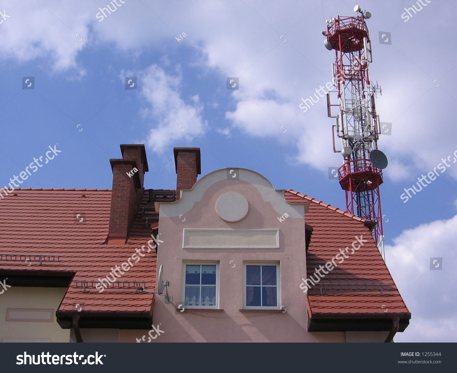 Gsm Telecommunications Tower Antenna Building House Stock Photo Edit Now