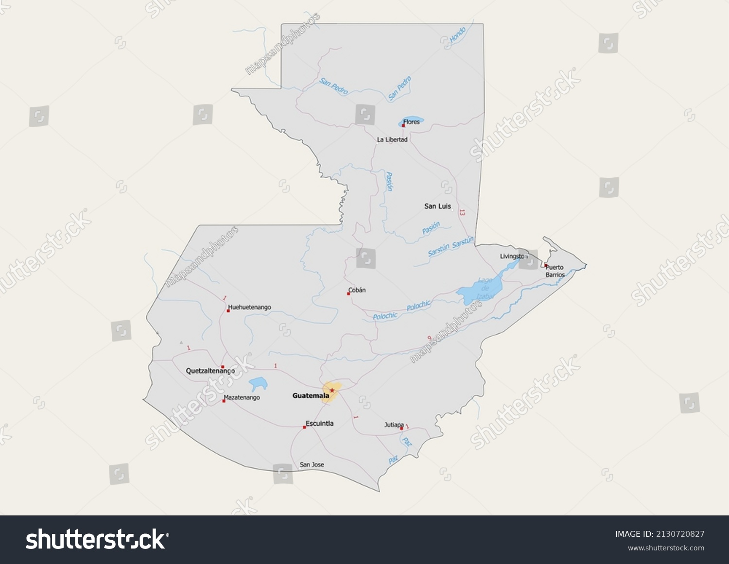 Guatemala Political Map Capital National Borders Stock Illustration Stock Photo Guatemala Political Map With Capital National Borders Important Cities Rivers And Lakes 2130720827