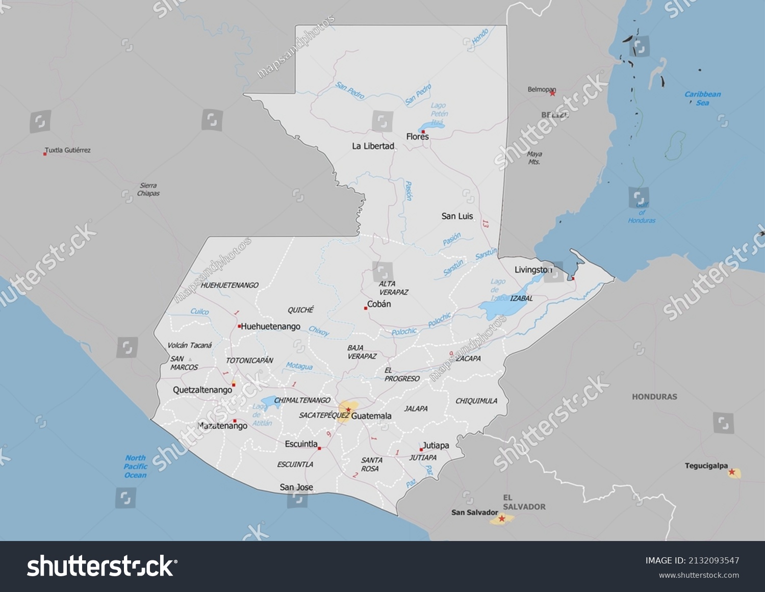 Guatemala Political Map Neighbors Capital National Stock Illustration   Stock Photo Guatemala Political Map With Neighbors And Capital National Borders Important Cities Rivers 2132093547 