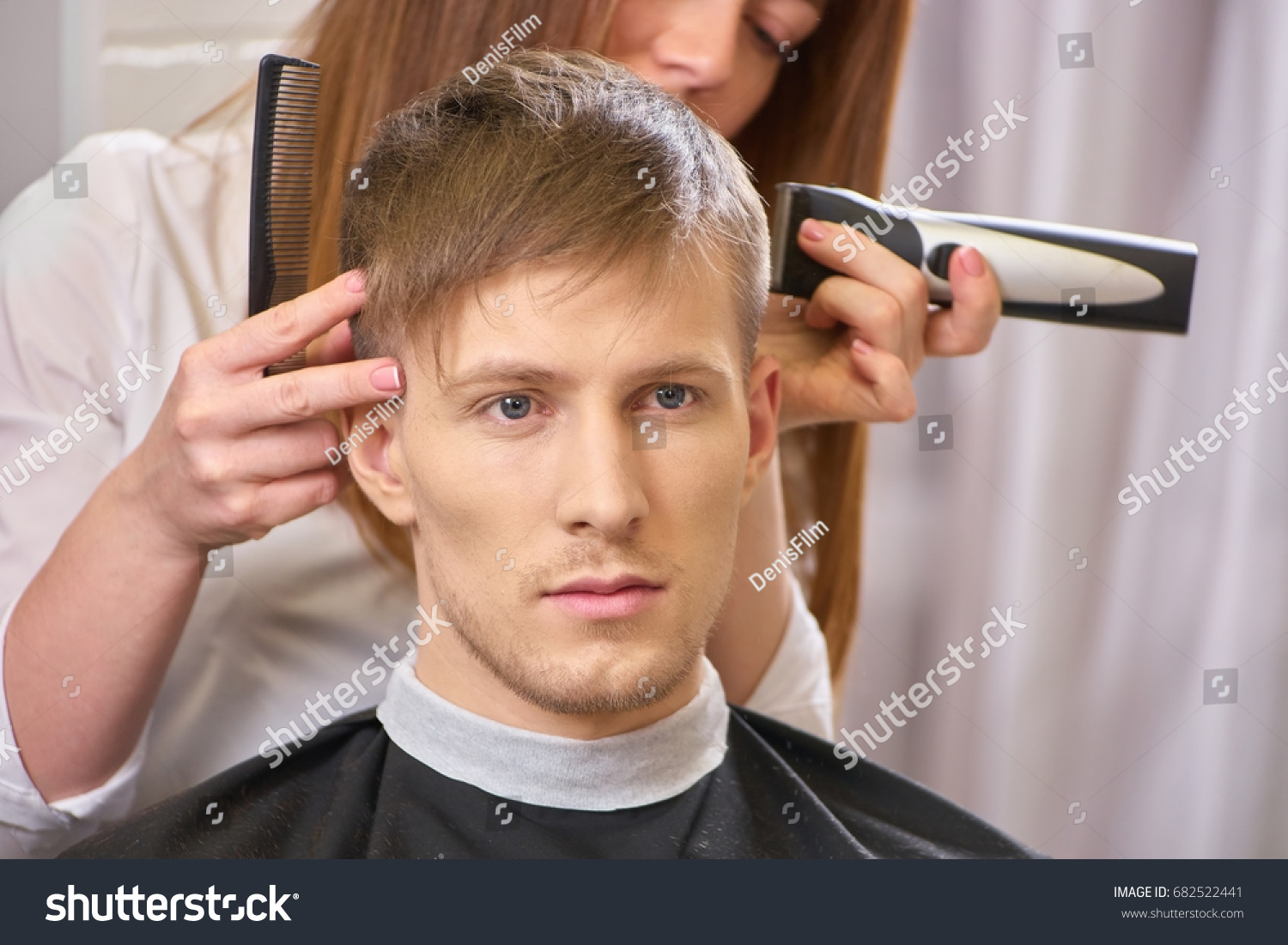Guy Hair Salon Barber Using Hair Stock Photo Edit Now
