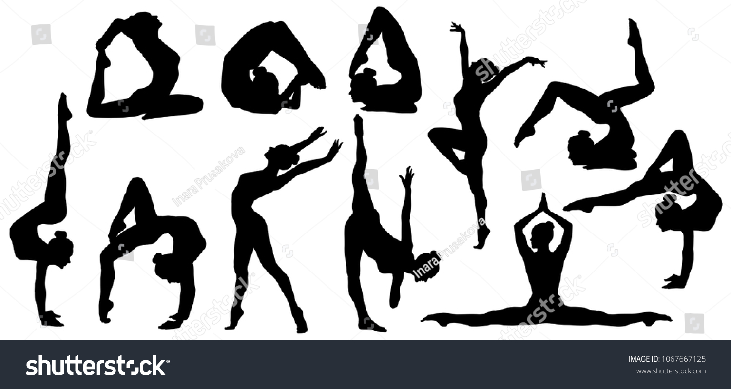 Gymnastics Poses Silhouette Set Flexible Gymnast Stock Illustration 1067667125