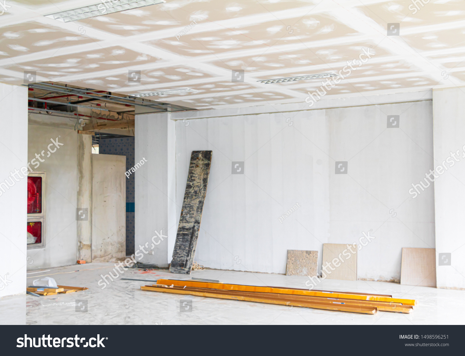 Gypsum Board Ceiling Structure Plaster Mortar Stock Photo