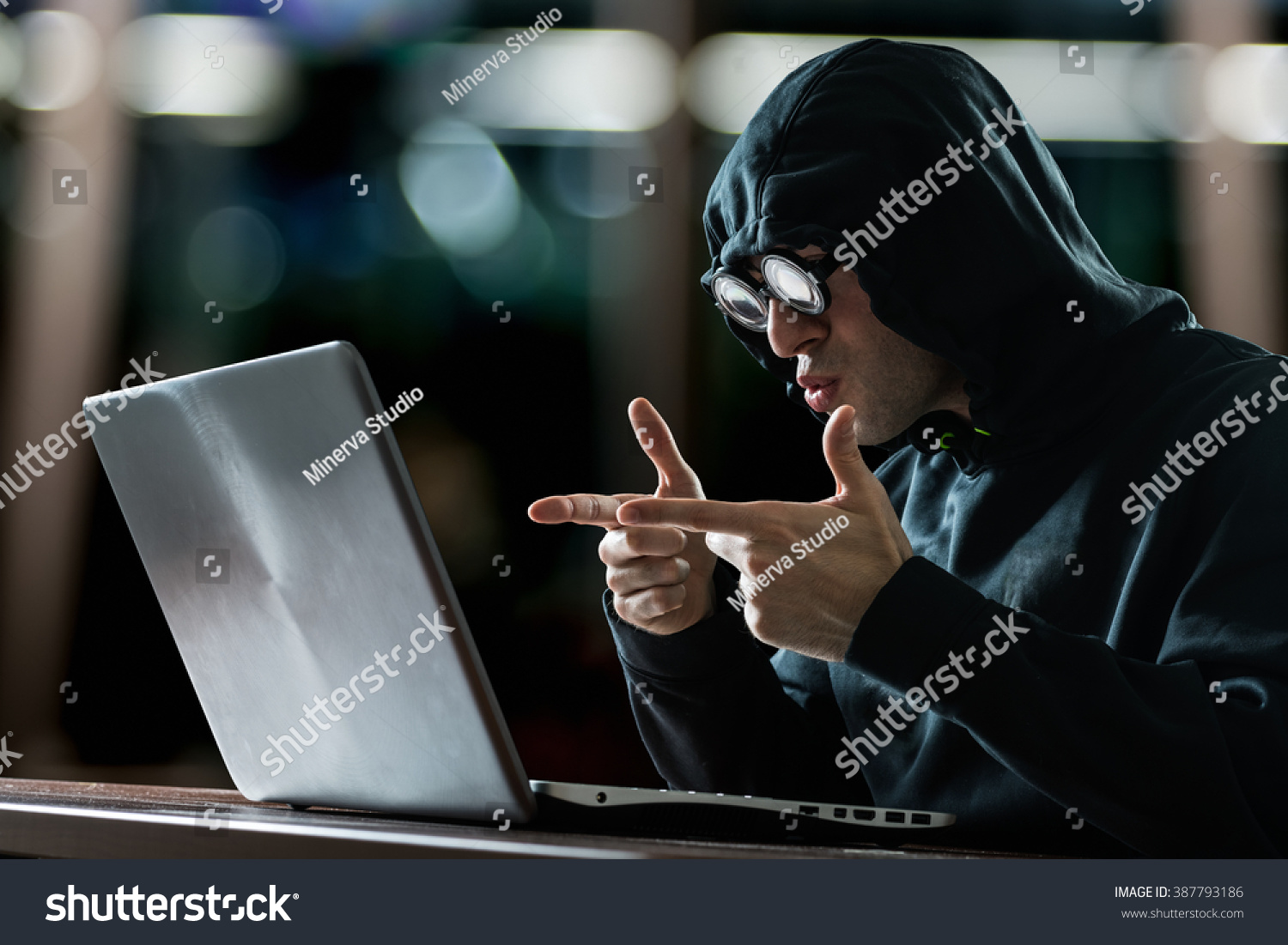 Hacker In Front Of His Computer Stock Photo 387793186 ...