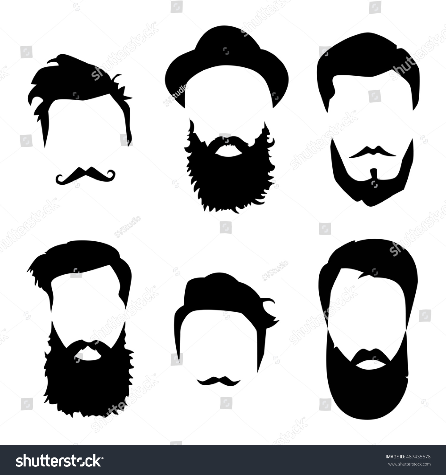 Hair And Beards Detailed Set. Fashion Bearded Man Silhouette. Long ...