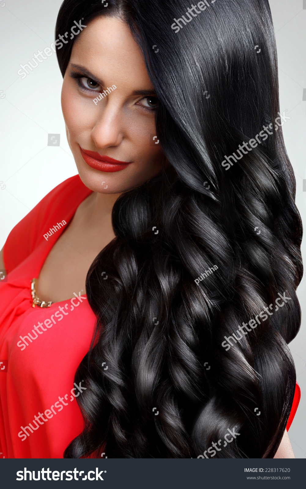 Hair Portrait Beautiful Woman Black Wavy Stock Photo 228317620 ...