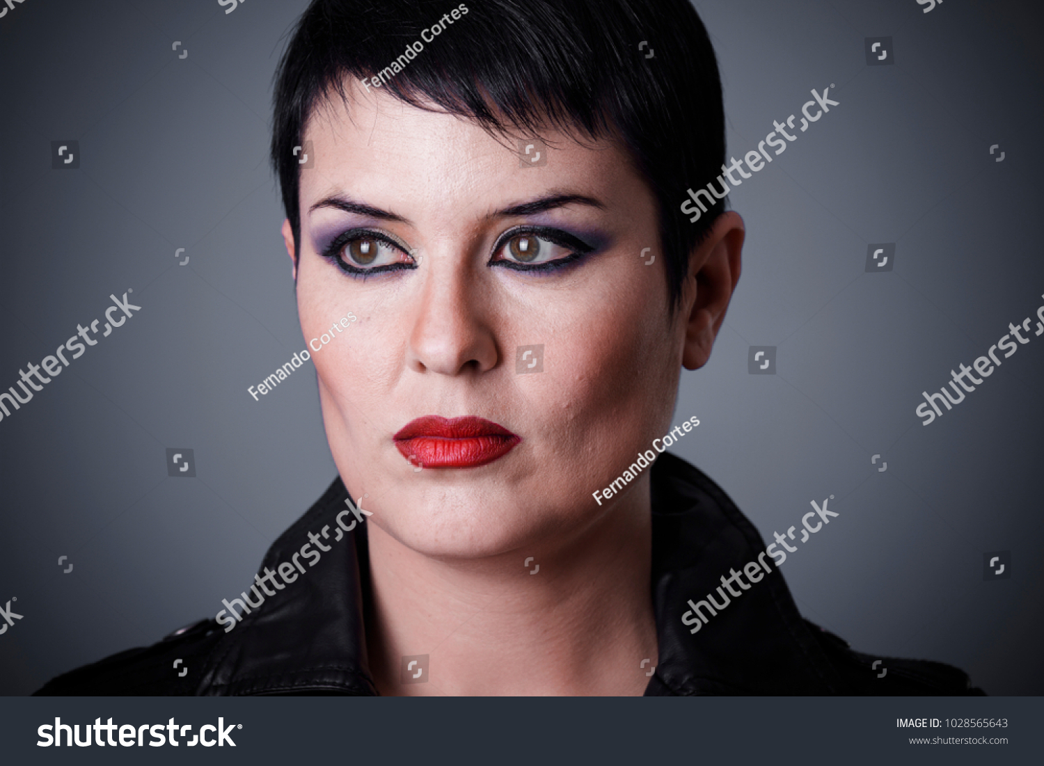 Haircut Brunette Woman Dressed Leather Jacket Stock Photo Edit