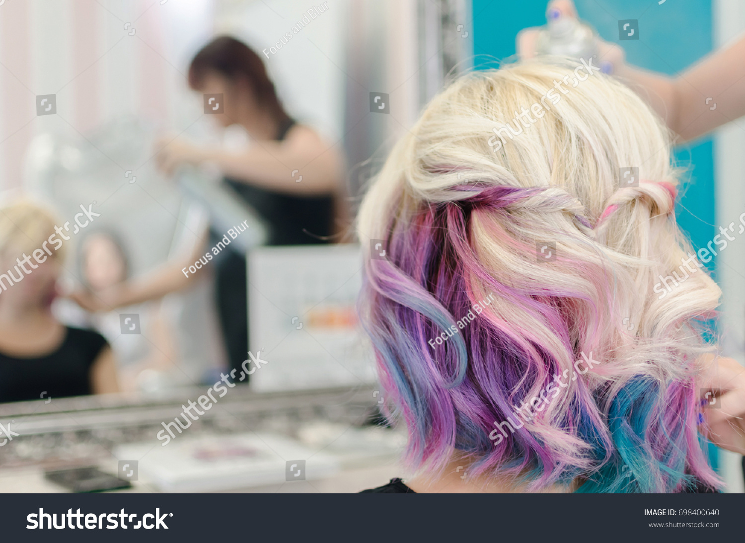 Hairdresser Spraying Hair Spray On Female Stock Photo Edit Now