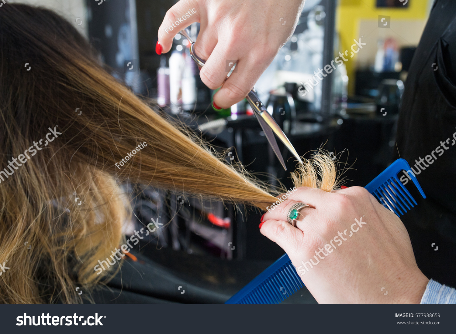 Hairdresser Trimming Ombre Hair Scissors Beauty Stock Photo Edit
